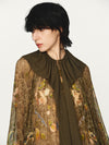 INTO THE EAST 25 Autumn/Winter Lotus Collar Silk Print Ribbon Dress ITE-E1DGAW016GR21DS-LV Green